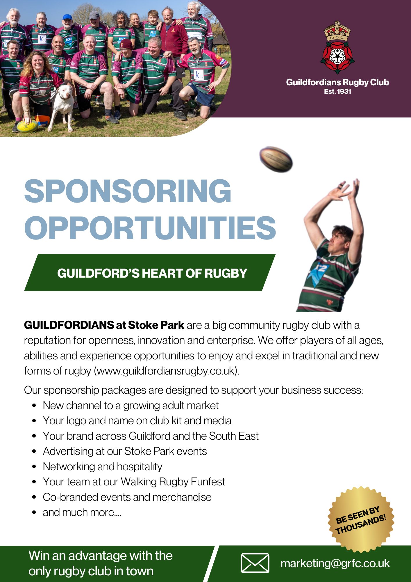 Guildfordians Rugby Club Sponsoring Opportunities Guildfordians Rugby Club Sponsoring Opportunities